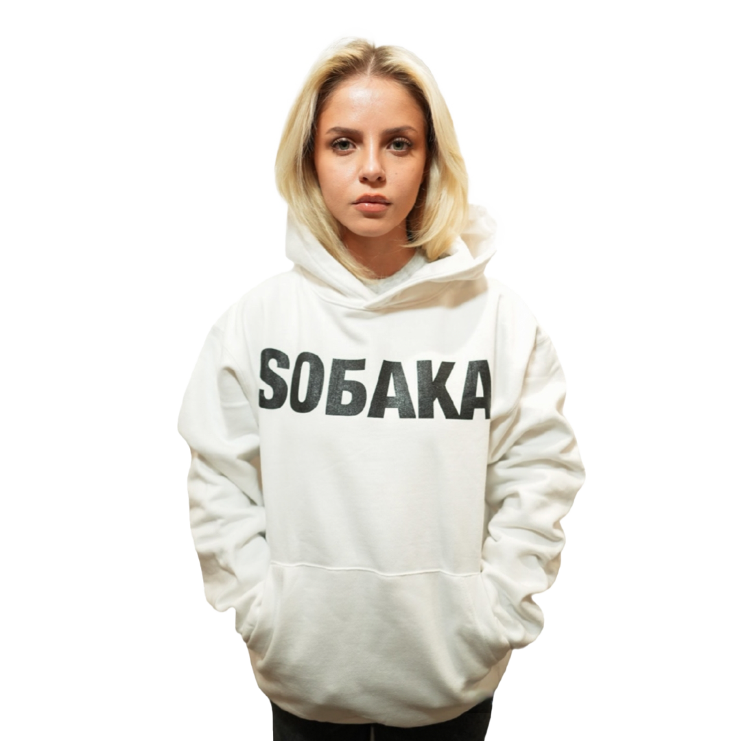 WHITE SOBAKA LOGO HOODIE