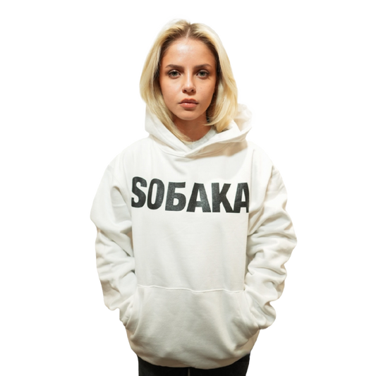 WHITE SOBAKA LOGO HOODIE